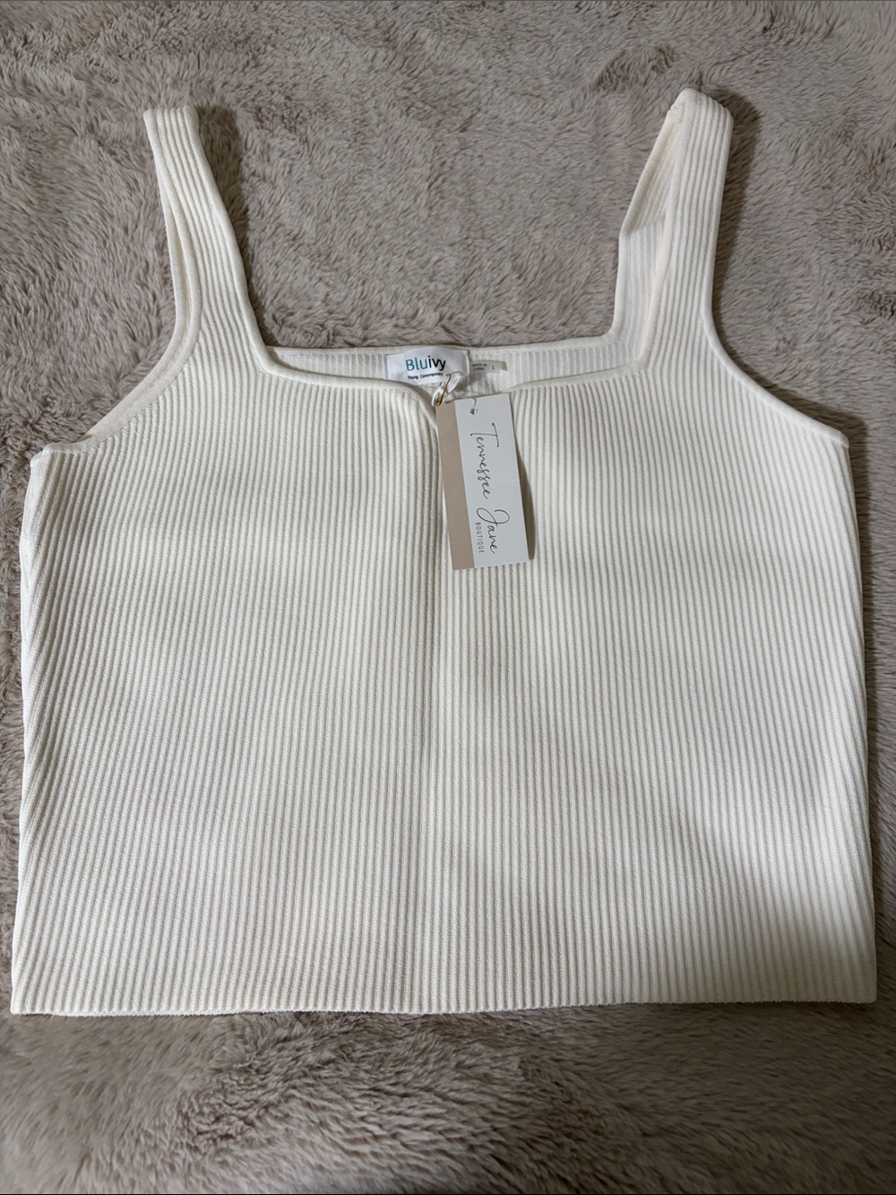 Bluivy Ivory Ribbed Square Neck Tank